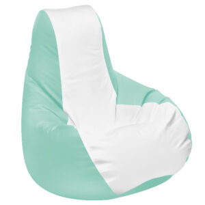marine bean bag with supportive high backrest, light turquoise color, and vertical white stripe, ideal for comfortable boating. marine bean bag